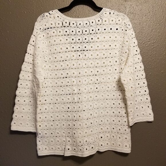 Jones New York L Cardigan Crochet Mercerized 100% Cotton Heavy White Cottagecore - Picture 8 of 9